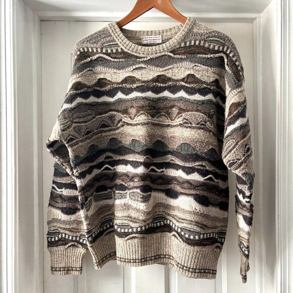 Norm Thompson Vintage Sweater Mens Textured Coogi Style Brown Medium - Picture 1 of 13